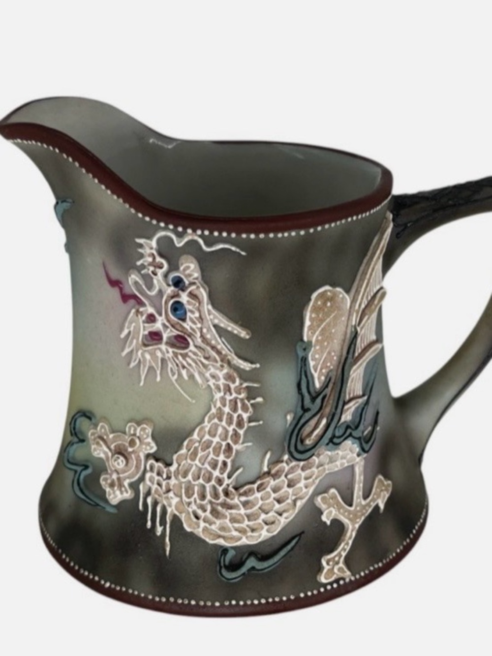 Nippon dragon ware Decorative Ceramic  Pitcher in Green and Cream